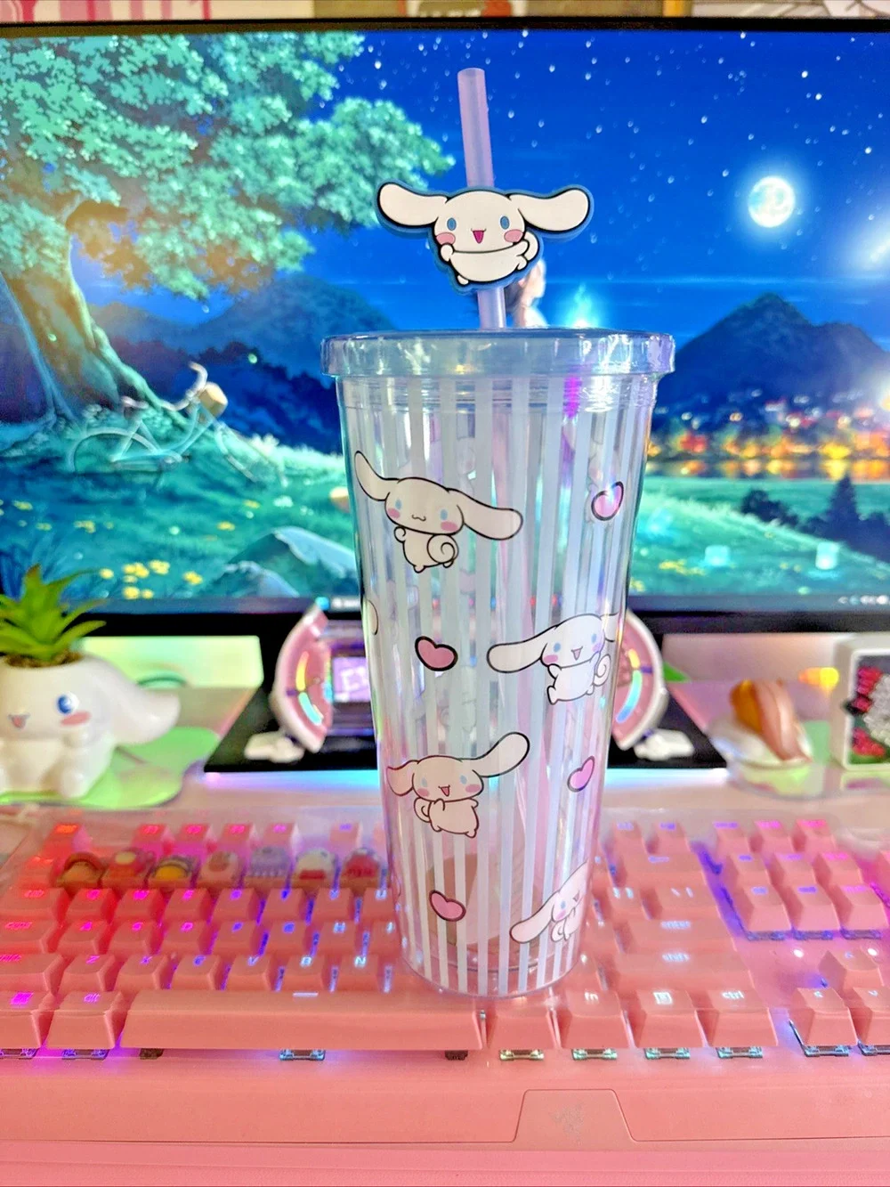 Cinnamoroll Large Travel Tumbler 24oz Reusable Topper Hearts 2024 Sanrio Blue